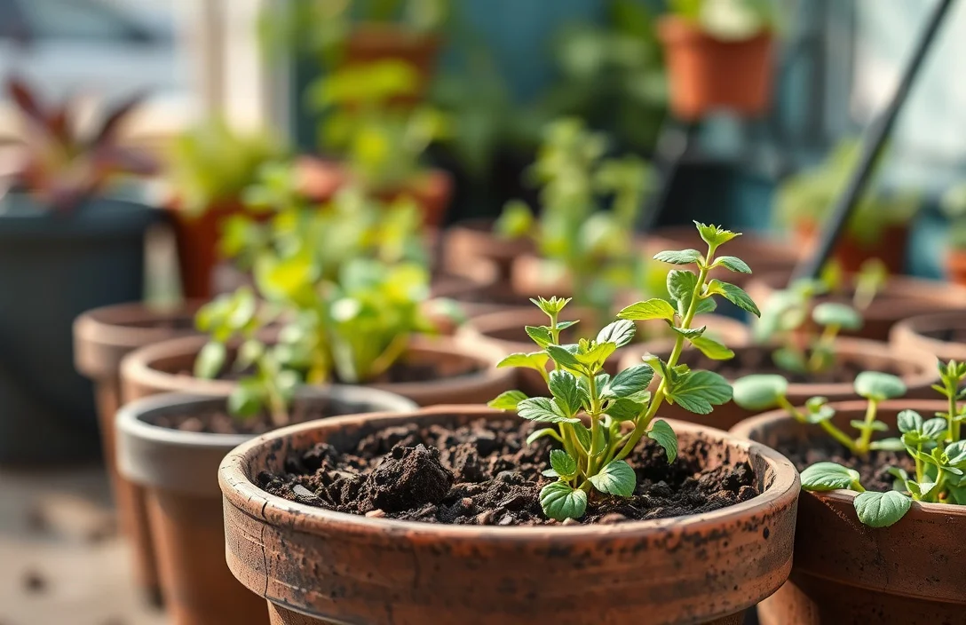 Best Soil Mix and Pot Size for Herbs - growing herbs in small pots