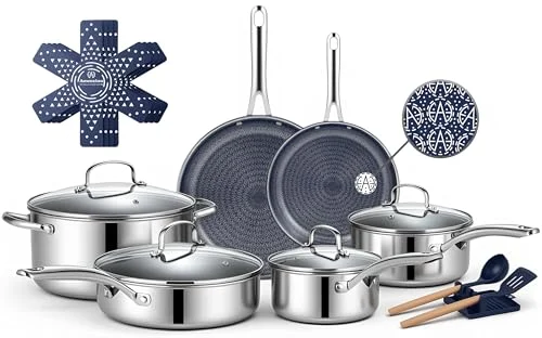 blue stainless steel cookware set