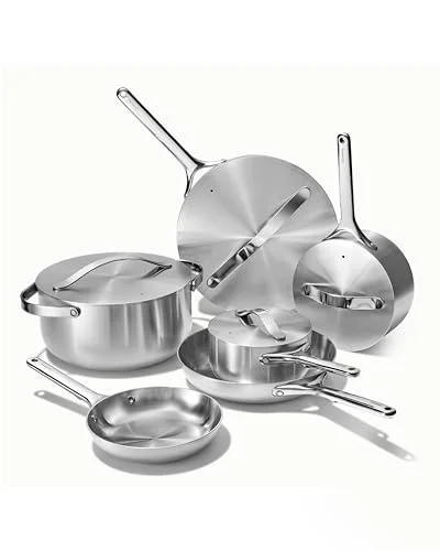 caraway 5-ply clad stainless steel 16 piece cookware set