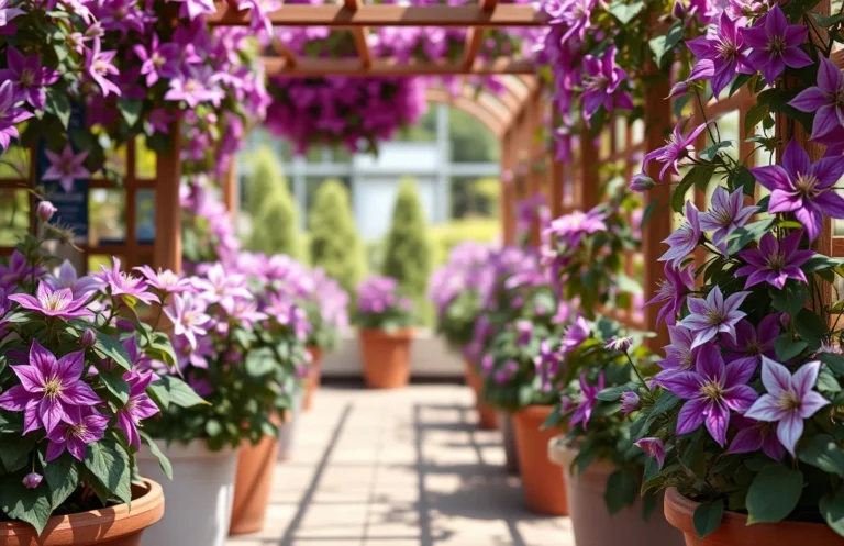 clematis in pots with trellis