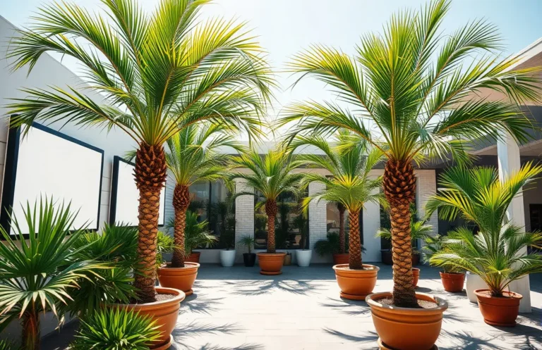 full sun palm trees in pots outdoors