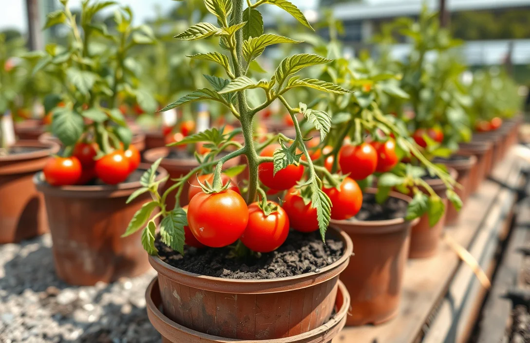 growing tomato plants in pots