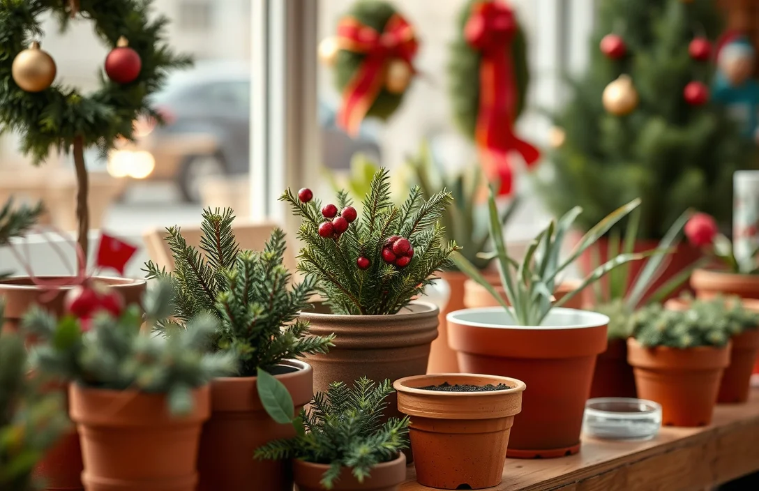 how to decorate plant pots for christmas?