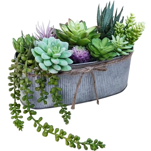 large artificial succulents in pots