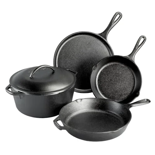 lodge seasoned cast iron 5 piece cookware set