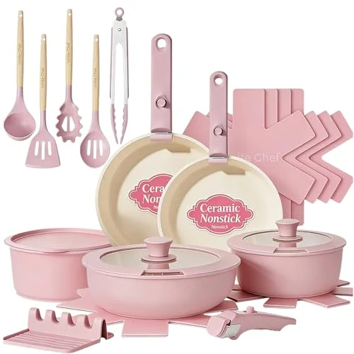 pink non stick cookware set