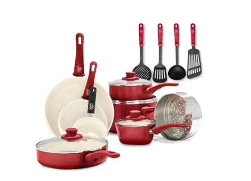 red ceramic cookware set