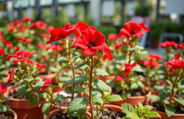 red flowering plants for pots