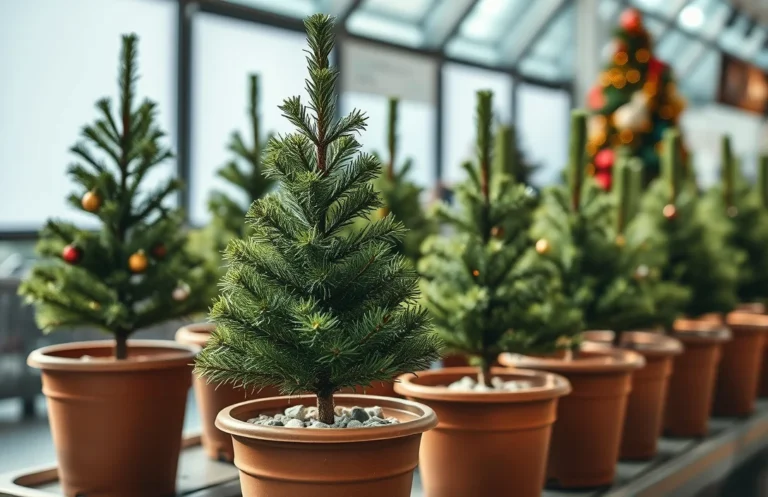 small christmas trees in pots