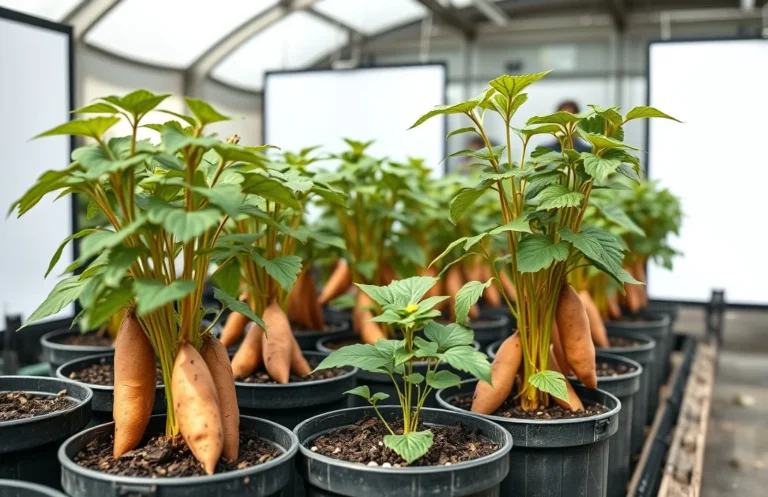 sweet potato plants in pots