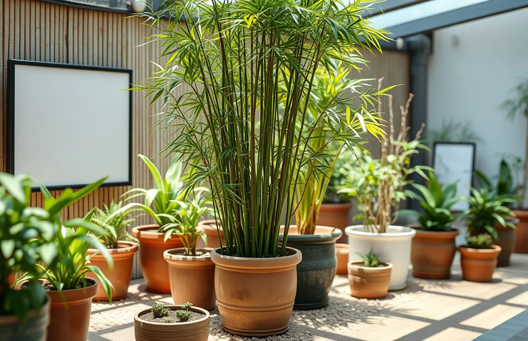 Use a mix that holds moisture without turning into swamp conditions: - container bamboo in pots for privacy
