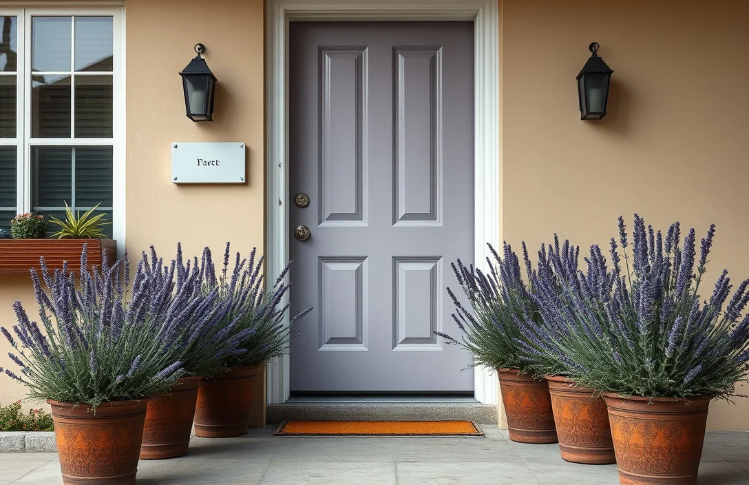 Use these on-the-door cues: - lavender in pots by front door