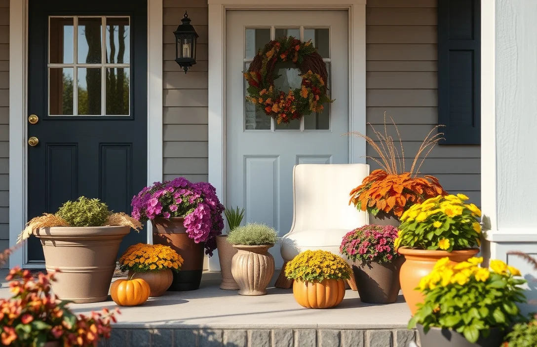 Use these sizing cues: - fall pots for front porch