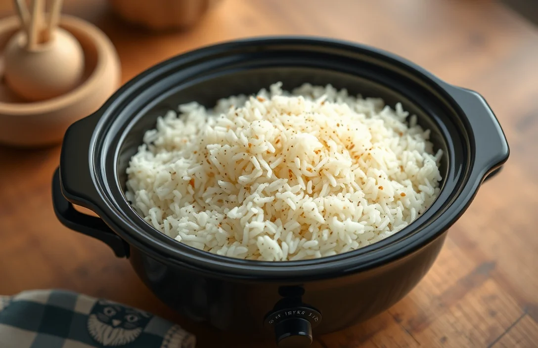 Use this baseline for plain rice (no meat, no extra sauce): - rice in the slow cooker
