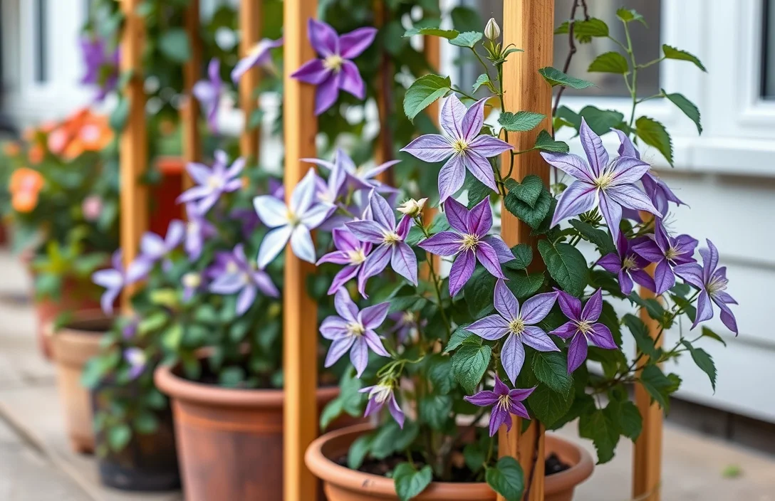 Watering and Fertilizing Schedule for Potted Clematis - clematis in pots with trellis