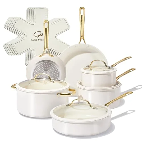 white and gold cookware set